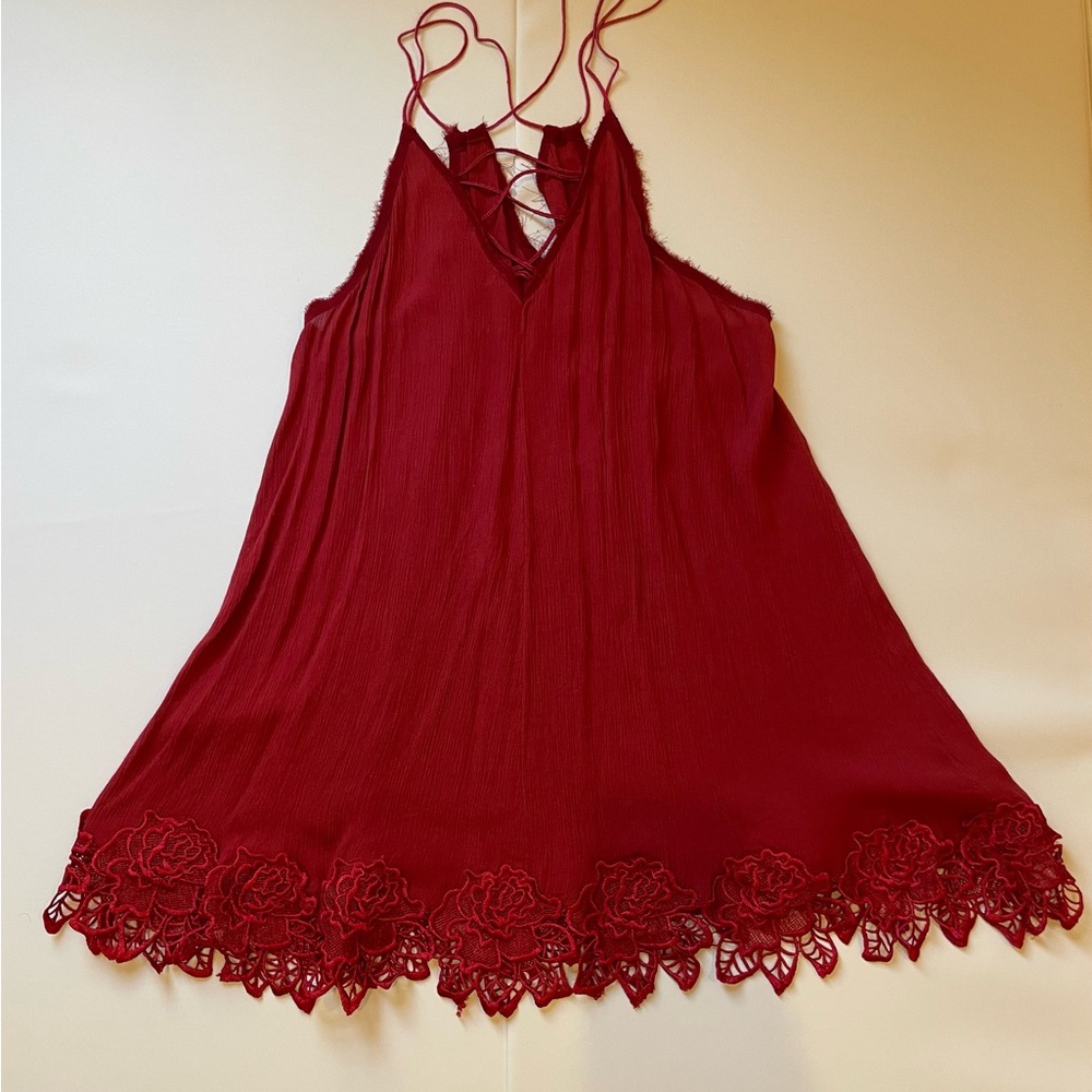 Free People Burgundy Lace Hem Tunic